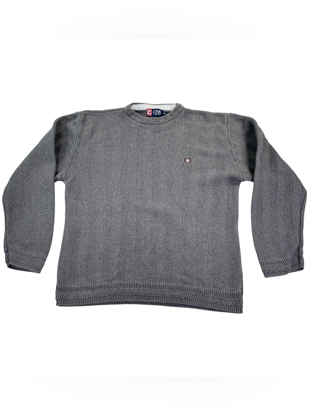 Classic Chaps Herringbone Textured Crewneck Sweater Large Quiet Luxury Preppy
